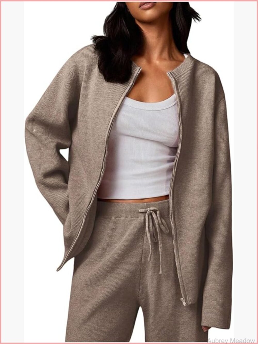 Zip Up Knit Cardigan Sweater Women Long Sleeve Drop Shoulder